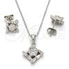 Sterling Silver Earring and Pendant Adult Set, with White Cubic Zirconia, Polished, Rhodium Finish, 10.286.0022