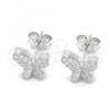 Sterling Silver Stud Earring, Butterfly Design, with White Cubic Zirconia, Polished, Rhodium Finish, 02.336.0004