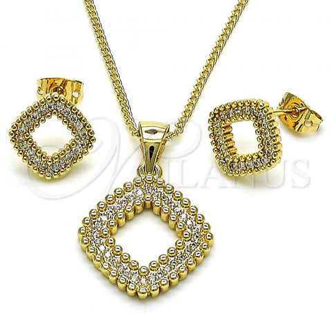 Oro Laminado Earring and Pendant Adult Set, Gold Filled Style with White Micro Pave, Polished, Golden Finish, 10.342.0103