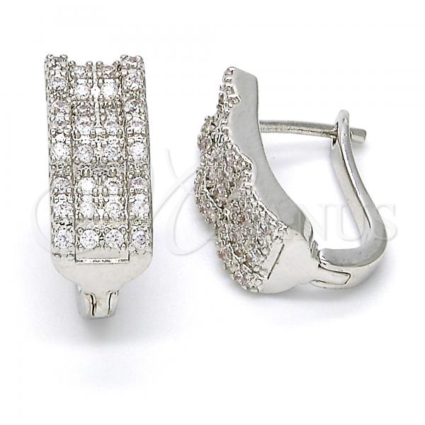 Rhodium Plated Huggie Hoop, with White Micro Pave, Polished, Rhodium Finish, 02.217.0035.1.15