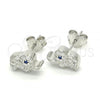 Sterling Silver Stud Earring, Elephant Design, with Black and White Cubic Zirconia, Polished, Rhodium Finish, 02.336.0030