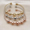 Oro Laminado Trio Bangle, Gold Filled Style Ball and Disco Design, Diamond Cutting Finish, Tricolor, 07.282.0020