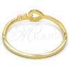Gold Tone Individual Bangle, Heart and key Design, with White Crystal, Polished, Golden Finish, 07.252.0022.04.GT (04 MM Thickness, One size fits all)