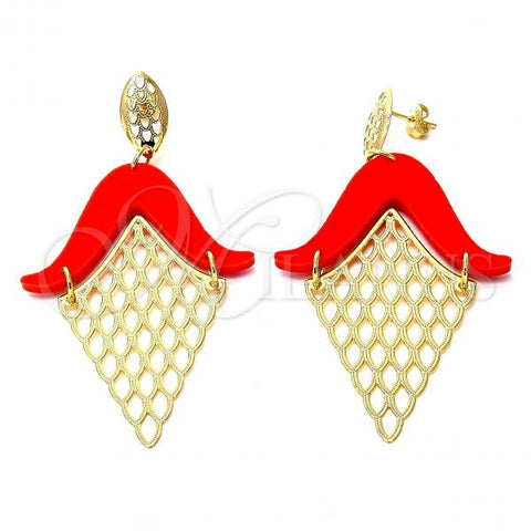 Oro Laminado Long Earring, Gold Filled Style Orange Resin Finish, Golden Finish, 02.09.0103.2