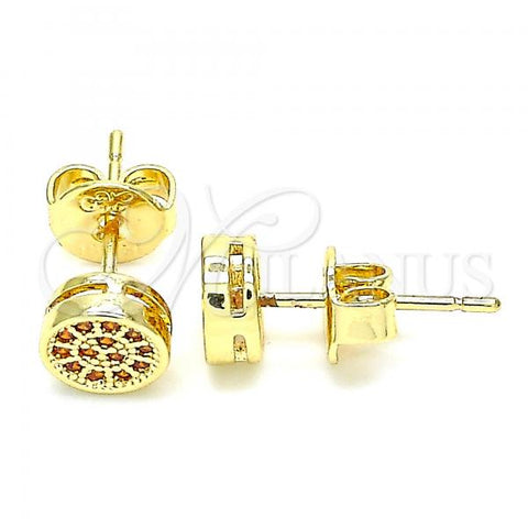 Oro Laminado Stud Earring, Gold Filled Style with Garnet Micro Pave, Polished, Golden Finish, 02.156.0478.2