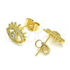 Oro Laminado Stud Earring, Gold Filled Style Evil Eye Design, with White Micro Pave, Polished, Golden Finish, 02.310.0037