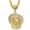 Oro Laminado Religious Pendant, Gold Filled Style Jesus Design, Diamond Cutting Finish, Tricolor, 5.187.004