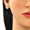 Oro Laminado Stud Earring, Gold Filled Style Heart Design, with White Micro Pave, Polished, Golden Finish, 02.156.0510