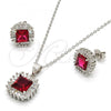 Sterling Silver Earring and Pendant Adult Set, with Garnet and White Cubic Zirconia, Polished, Rhodium Finish, 10.286.0026
