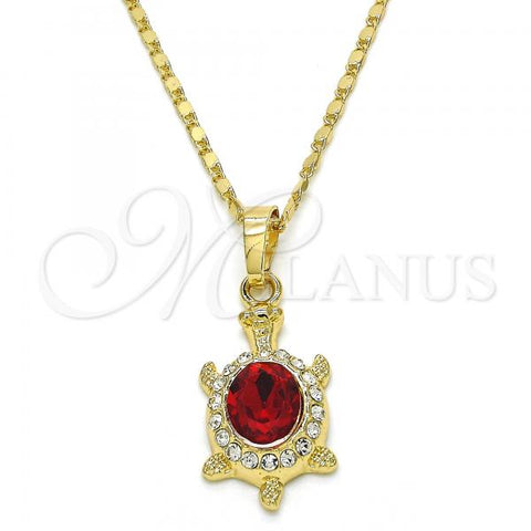 Oro Laminado Pendant Necklace, Gold Filled Style Turtle Design, with Garnet and White Crystal, Polished, Golden Finish, 04.213.0104.18