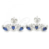 Sterling Silver Stud Earring, with Sapphire Blue Cubic Zirconia, Polished, Rhodium Finish, 02.371.0007