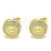 Oro Laminado Stud Earring, Gold Filled Style Heart Design, with White Micro Pave, Polished, Golden Finish, 02.156.0482