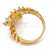Oro Laminado Multi Stone Ring, Gold Filled Style Leaf Design, with White Cubic Zirconia, Polished, Golden Finish, 01.210.0031.09 (Size 9)