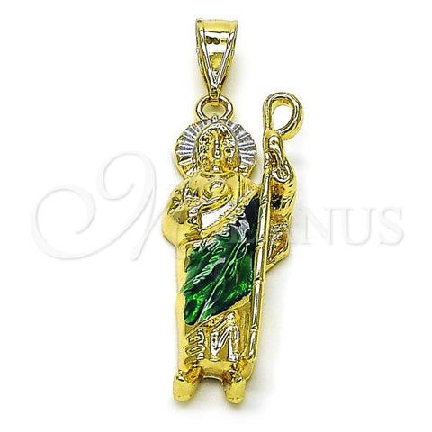 Oro Laminado Religious Pendant, Gold Filled Style San Judas Design, Polished, Tricolor, 05.411.0065.1