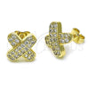 Oro Laminado Stud Earring, Gold Filled Style with White Cubic Zirconia, Polished, Golden Finish, 02.411.0033