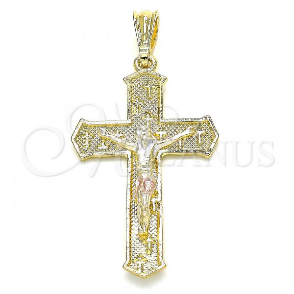 Oro Laminado Religious Pendant, Gold Filled Style Crucifix Design, Polished, Tricolor, 05.351.0158