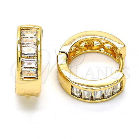 Oro Laminado Huggie Hoop, Gold Filled Style with White Cubic Zirconia, Polished, Golden Finish, 02.210.0032.15