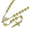 Oro Laminado Medium Rosary, Gold Filled Style Sagrado Corazon de Maria and Crucifix Design, Polished, Golden Finish, 09.213.0044.26