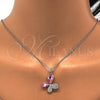 Rhodium Plated Pendant Necklace, Butterfly Design, with Light Rose and Aurore Boreale Swarovski Crystals, Polished, Rhodium Finish, 04.239.0043.10.18