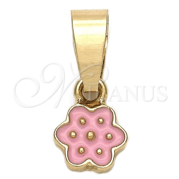 Oro Laminado Fancy Pendant, Gold Filled Style Flower Design, Pink Enamel Finish, Golden Finish, 05.163.0067.1