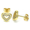 Oro Laminado Stud Earring, Gold Filled Style Heart Design, with White Micro Pave, Polished, Golden Finish, 02.342.0094