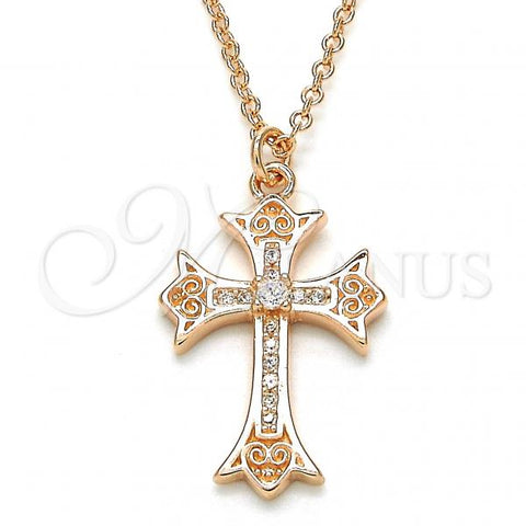 Sterling Silver Pendant Necklace, Cross and Heart Design, with White Cubic Zirconia, Polished, Rose Gold Finish, 04.336.0114.1.16