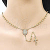 Oro Laminado Thin Rosary, Gold Filled Style Guadalupe and Cross Design, with White Cubic Zirconia, Polished, Golden Finish, 09.253.0080.22