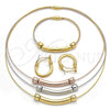 Oro Laminado Necklace, Bracelet and Earring, Gold Filled Style Polished, Tricolor, 06.333.0002