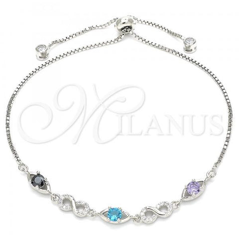 Sterling Silver Fancy Bracelet, Infinite Design, with Multicolor Cubic Zirconia, Polished, Rhodium Finish, 03.175.0002.11