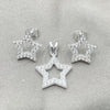 Sterling Silver Earring and Pendant Adult Set, Star Design, with White Cubic Zirconia, Polished, Silver Finish, 10.398.0028