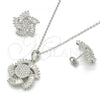 Sterling Silver Earring and Pendant Adult Set, with White Cubic Zirconia, Polished, Rhodium Finish, 10.286.0012