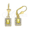 Oro Laminado Dangle Earring, Gold Filled Style with Yellow and White Crystal, Polished, Golden Finish, 02.122.0117.4