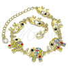 Oro Laminado Fancy Bracelet, Gold Filled Style Elephant Design, with Multicolor Crystal, Polished, Golden Finish, 03.380.0090.07
