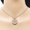 Oro Laminado Pendant Necklace, Gold Filled Style Mom and Heart Design, with Pink Mother of Pearl and White Cubic Zirconia, Polished, Golden Finish, 04.423.0001.18