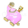Oro Laminado Fancy Pendant, Gold Filled Style Elephant Design, with White Micro Pave, Pink Enamel Finish, Golden Finish, 05.362.0003.3