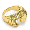 Oro Laminado Mens Ring, Gold Filled Style Horse Design, with White and Ruby Cubic Zirconia, Polished, Golden Finish, 01.185.0005.12 (Size 12)
