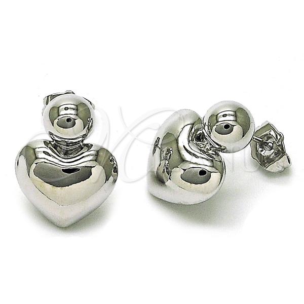 Rhodium Plated Stud Earring, Heart and Ball Design, Polished, Rhodium Finish, 02.60.0159.1