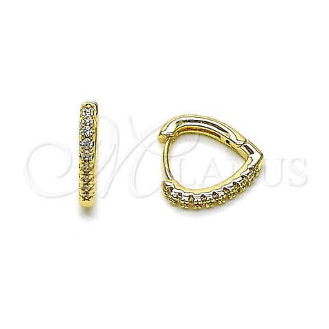 Oro Laminado Huggie Hoop, Gold Filled Style Heart Design, with White Cubic Zirconia, Polished, Golden Finish, 02.418.0007.15