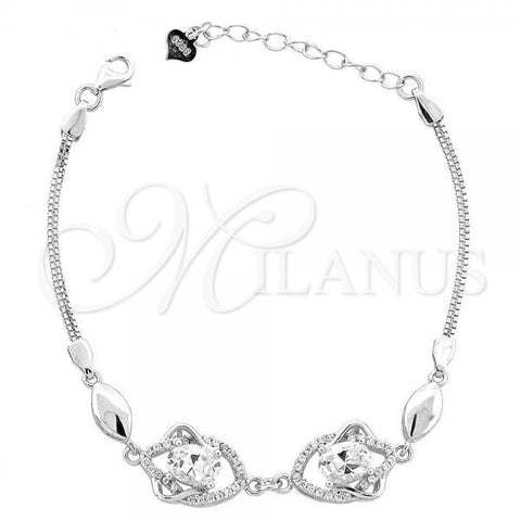Sterling Silver Fancy Bracelet, with White Cubic Zirconia, Polished, Rhodium Finish, 03.183.0009