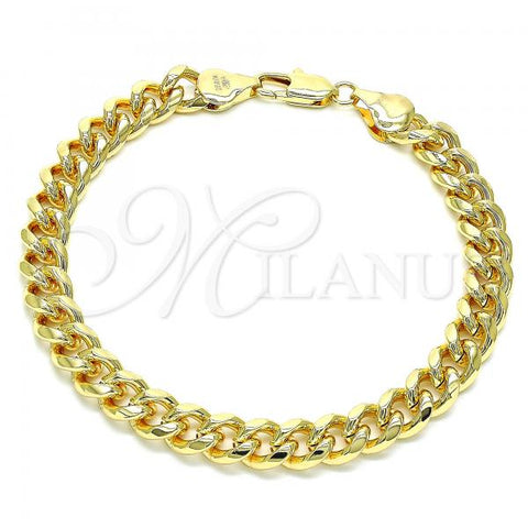 Oro Laminado Basic Anklet, Gold Filled Style Miami Cuban Design, Polished, Golden Finish, 04.63.0130.1.10