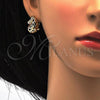 Oro Laminado Earring and Pendant Adult Set, Gold Filled Style with White Crystal, Polished, Golden Finish, 10.160.0087