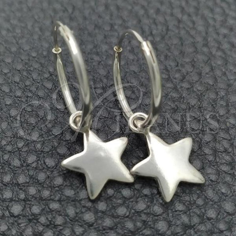 Sterling Silver Small Hoop, Star Design, Polished, Silver Finish, 02.397.0016.15