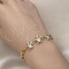 Oro Laminado Fancy Bracelet, Gold Filled Style Turtle Design, with White Micro Pave, Polished, Golden Finish, 03.284.0029.07
