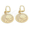 Oro Laminado Dangle Earring, Gold Filled Style Flower Design, Polished, Golden Finish, 69.012