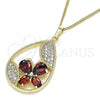 Oro Laminado Pendant Necklace, Gold Filled Style Teardrop and Butterfly Design, with Garnet Cubic Zirconia and White Micro Pave, Polished, Golden Finish, 04.284.0022.1.20