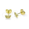 Oro Laminado Stud Earring, Gold Filled Style Bow Design, with White Micro Pave, Polished, Golden Finish, 02.196.0158