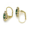 Oro Laminado Leverback Earring, Gold Filled Style Teardrop Design, with Emerald and White Crystal, Polished, Golden Finish, 5.125.012.2