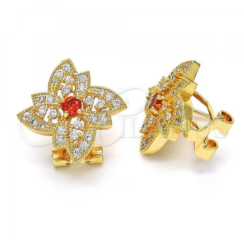 Oro Laminado Stud Earring, Gold Filled Style Flower Design, with Garnet and White Cubic Zirconia, Polished, Golden Finish, 02.217.0087.1 *PROMO*