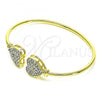 Oro Laminado Individual Bangle, Gold Filled Style Heart Design, with White Crystal, Polished, Golden Finish, 07.380.0003