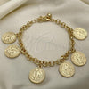 Oro Laminado Charm Bracelet, Gold Filled Style San Benito Design, Polished, Golden Finish, 03.331.0204.08